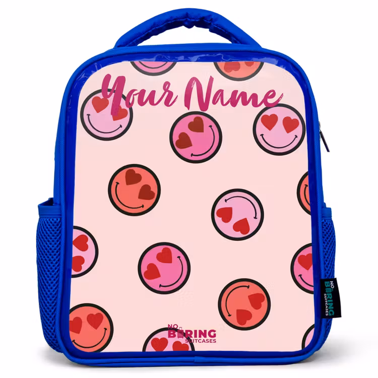 Kids backpack - Blue - Heart - Smiley - Pattern — 1