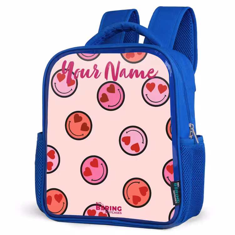 Kids backpack - Blue - Heart - Smiley - Pattern — 3