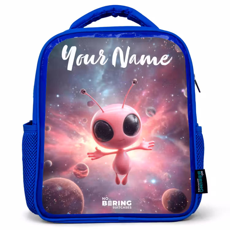 Kids backpack - Blue - Pink Alien in Star Nebula — 1