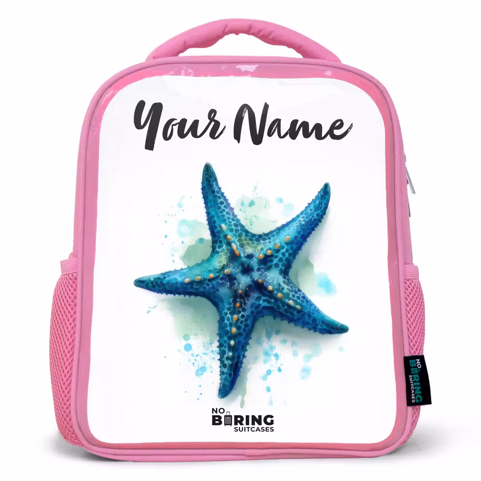 Kids backpack - Pink - Blue Starfish on White Background — 1