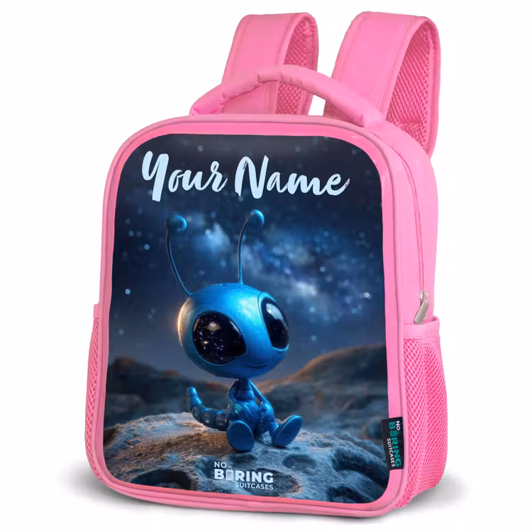 Kids backpack - Pink - Blue alien creature under starry sky — 4