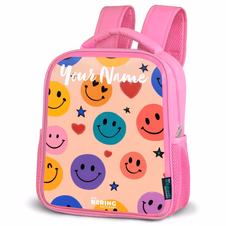 Kids backpack - Pink - Cheerful Smiley Pattern — 4