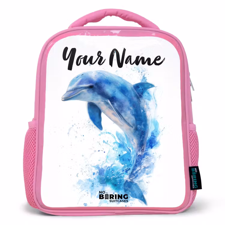 Kids backpack - Pink - Jumping blue dolphin — 1