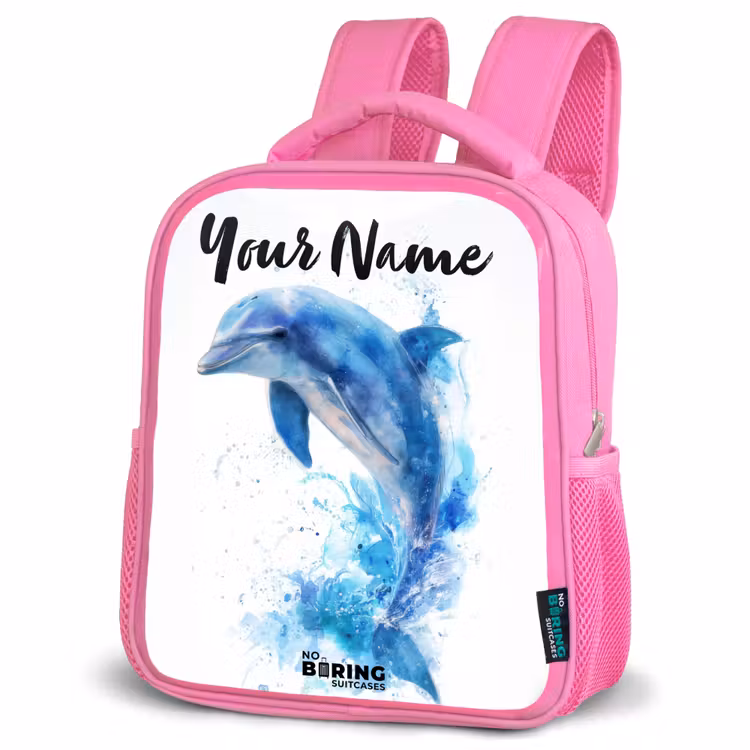 Kids backpack - Pink - Jumping blue dolphin — 4