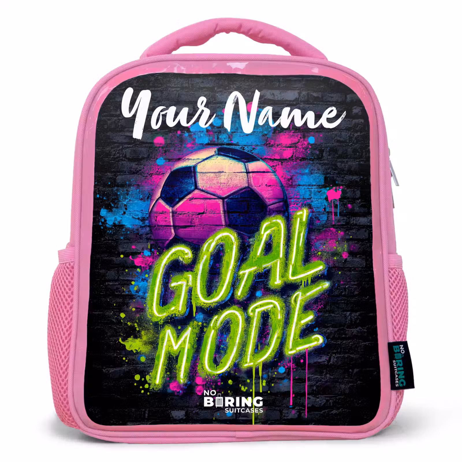 Kids backpack with name - Pink - Neon - Graffiti - Football - Colorful — 1