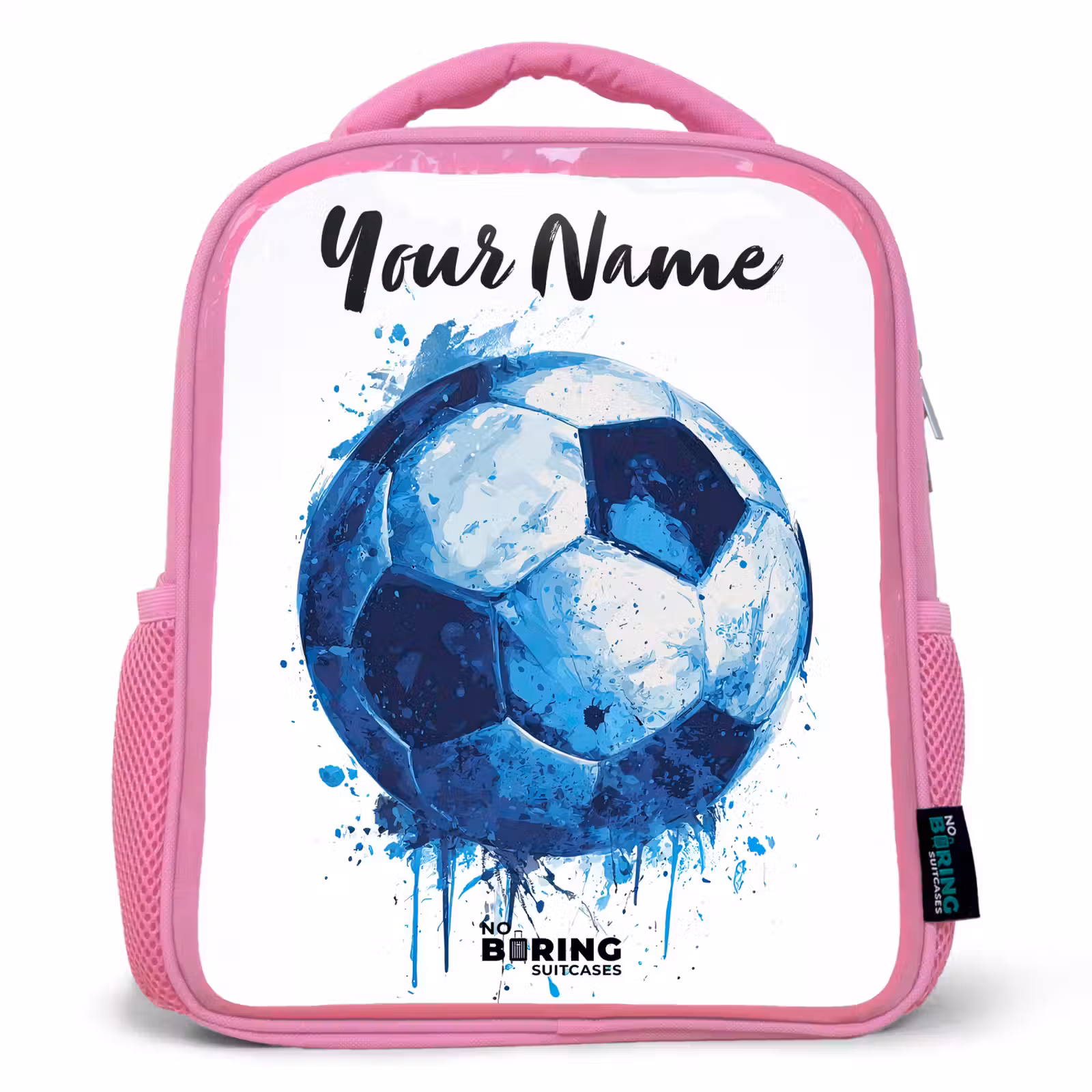 Kids backpack with name - Pink - Soccer vibes - Ink splashes - Blue — 1
