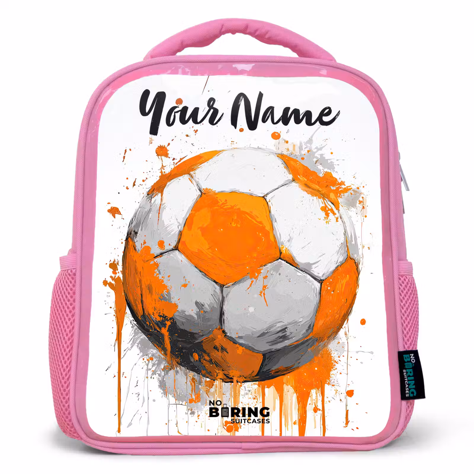 Kids backpack with name - Pink - Soccer Vibes - Paint - Orange — 1