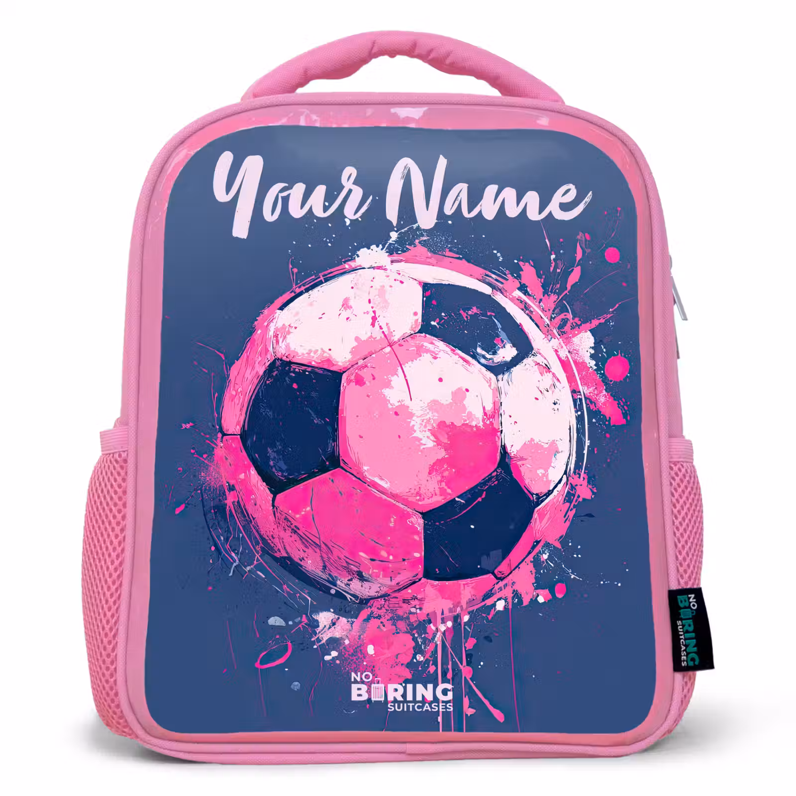 Kids backpack with name - Pink - Soccer vibes - Paint - Pink - Blue — 1
