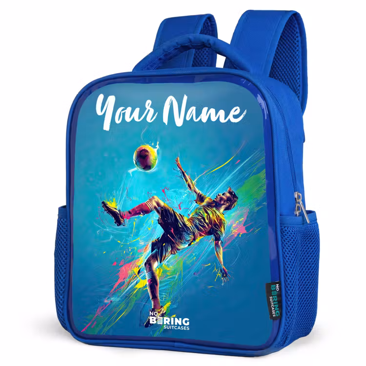 Kids backpack with name - Blue - Neon - Football - Kick - Colorful — 3