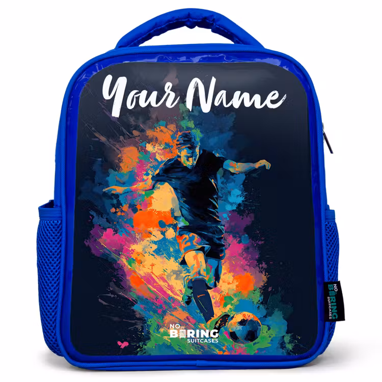 Kids backpack with name - Blue - Neon - Footballer - Colorful — 1