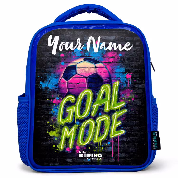 Kids backpack with name - Blue - Neon - Graffiti - Football - Colorful — 1