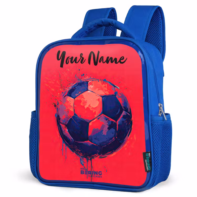 Kids backpack with name - Blue - Soccer vibes - Paint - Blue - Red — 3