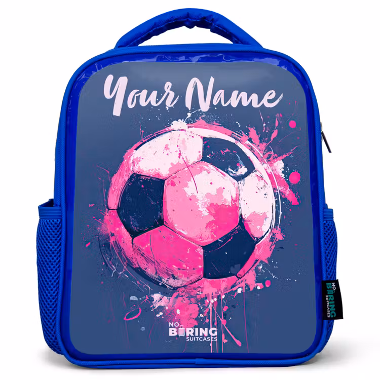Kids backpack with name - Blue - Soccer vibes - Paint - Pink - Blue — 1