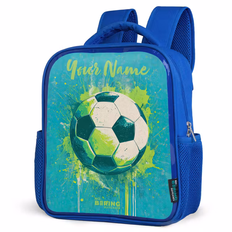 Kids backpack with name - Blue - Soccer vibes - Paint splashes - Green - Blue — 3