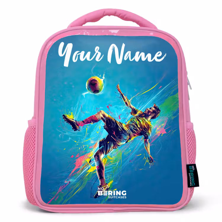 Kids backpack with name - Pink - Neon - Football - Kick - Colorful — 1