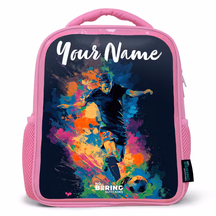 Kids backpack with name - Pink - Neon - Footballer - Colorful — 1