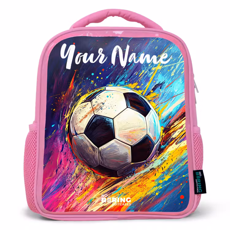 Kids backpack with name - Pink - Neon - Soccer - Colorful — 1
