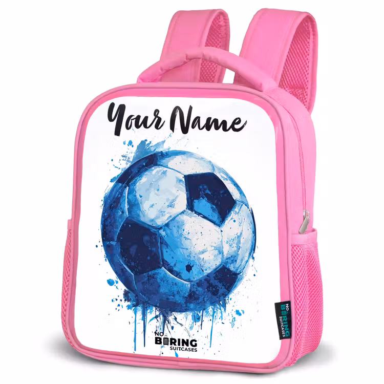 Kids backpack with name - Pink - Soccer vibes - Ink splashes - Blue — 4