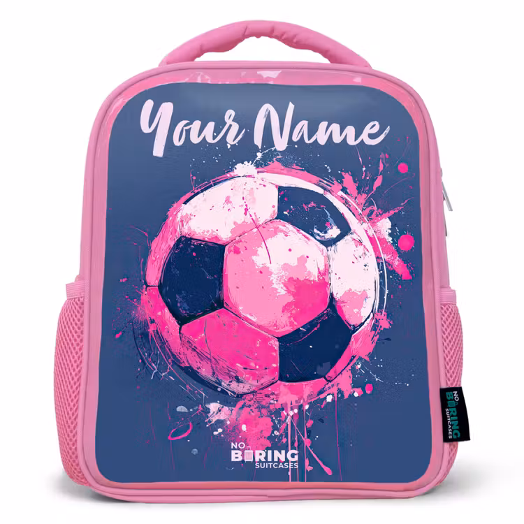 Kids backpack with name - Pink - Soccer vibes - Paint - Pink - Blue — 1