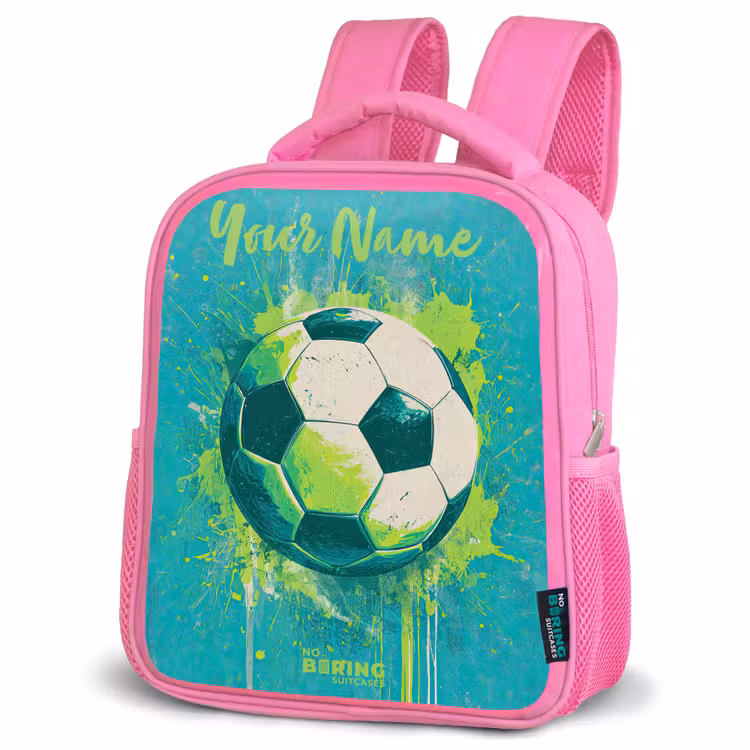 Kids backpack with name - Pink - Soccer vibes - Paint splashes - Green - Blue — 4