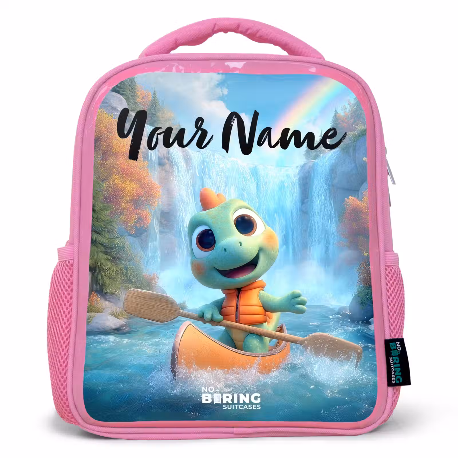 Kids backpack with name - Pink - Dino - Nature - Waterfall — 1