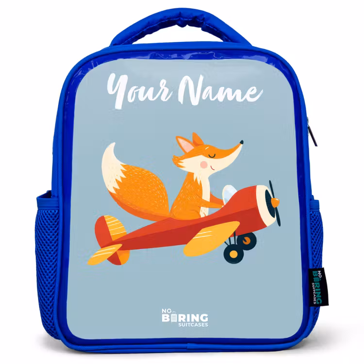 Kids backpack - Blue - Fox - Airplane - Flies — 1