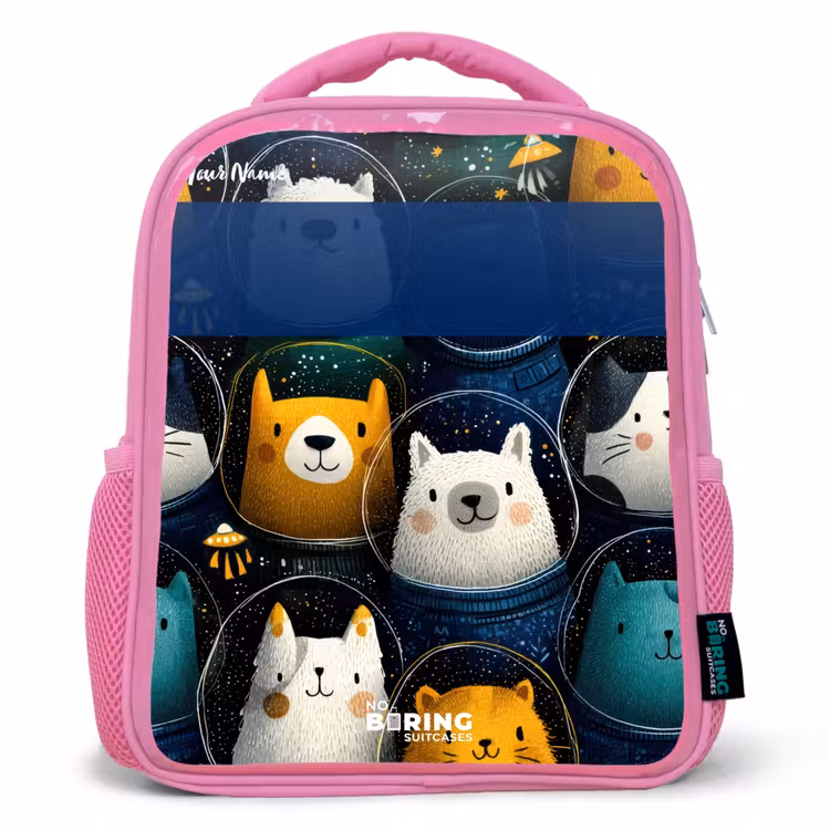 Kids backpack - Pink - Animals - Stars - Planets - Astronaut — 1
