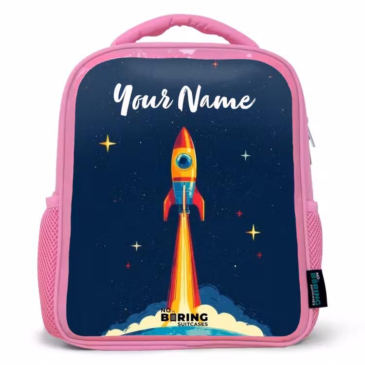 Kids backpack - Pink - Planet - Rocket - Stars - Dark blue — 1