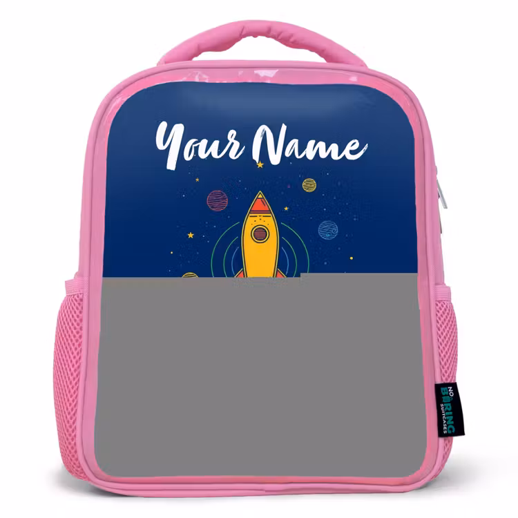 Kids backpack - Pink - Rocket - Planets - Stars — 1