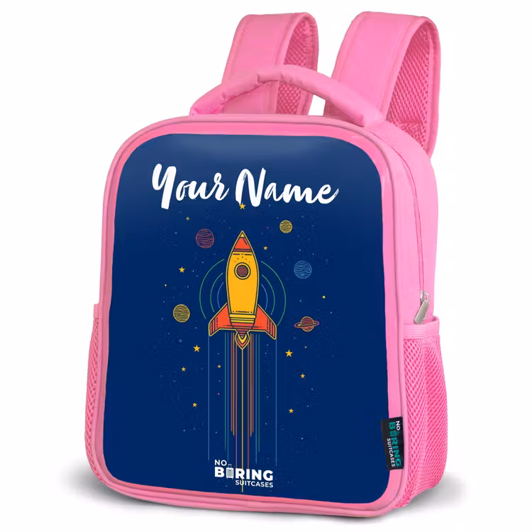 Kids backpack - Pink - Rocket - Planets - Stars — 4