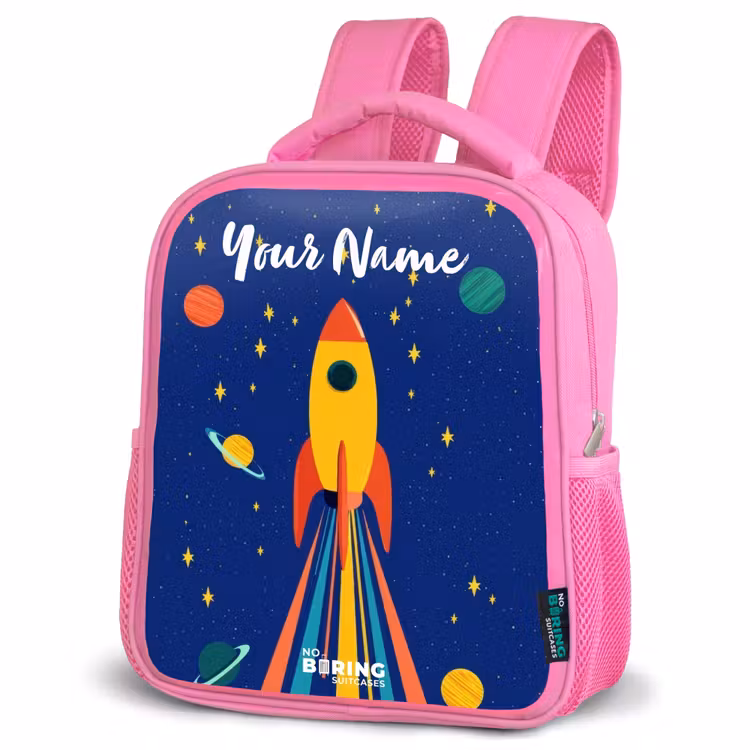 Kids backpack - Pink - Rocket - Stars - Planet - Space — 4