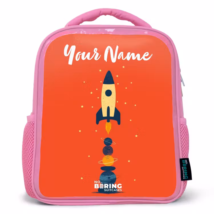 Kids backpack - Pink - Rocket - Stars - Planets — 1