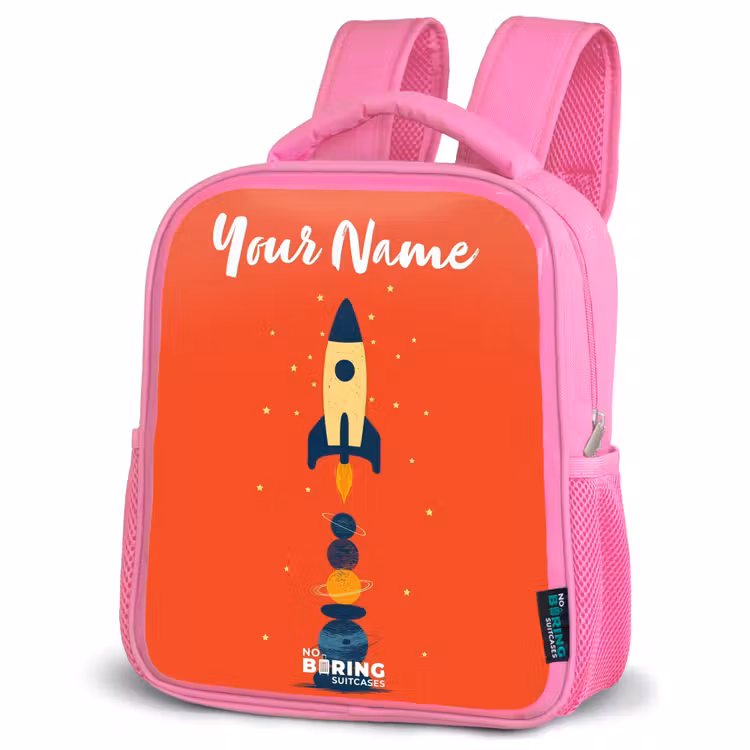 Kids backpack - Pink - Rocket - Stars - Planets — 4