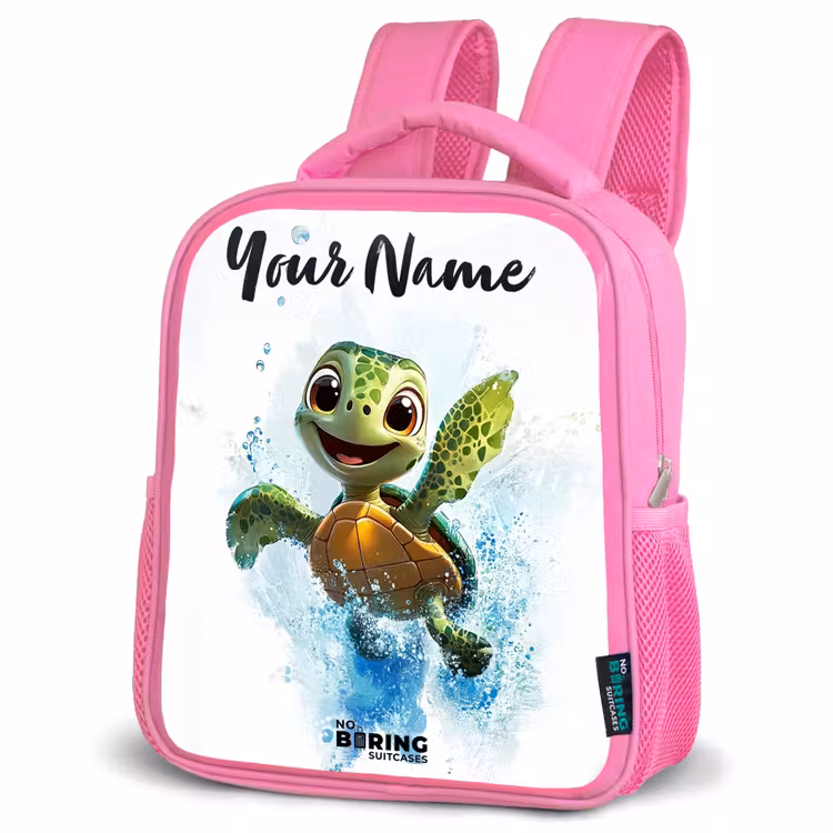 Kids backpack with name - Pink - Turtle - Water - Green — 4
