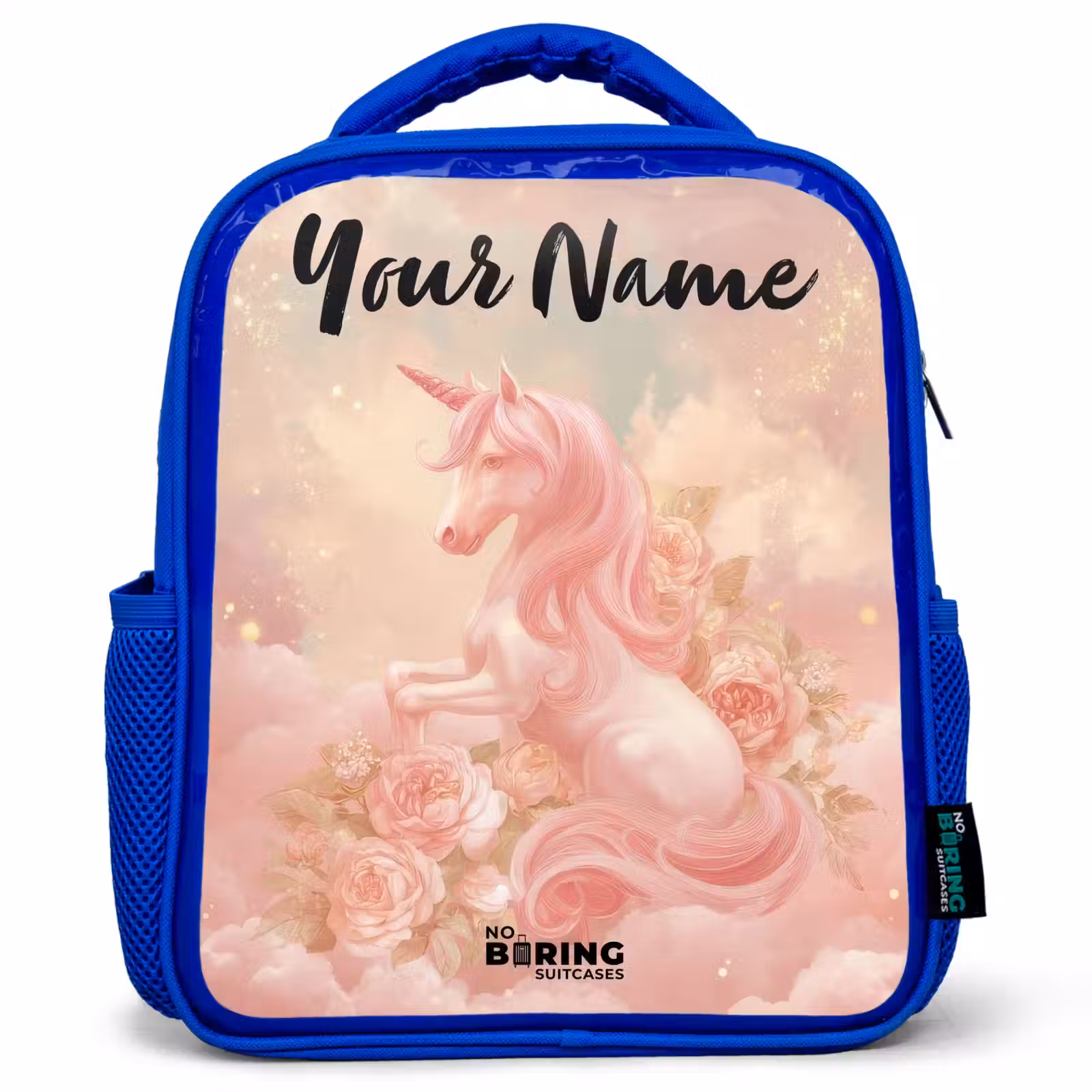 Kids backpack with name - Blue - Unicorn - Clouds - Pink — 1