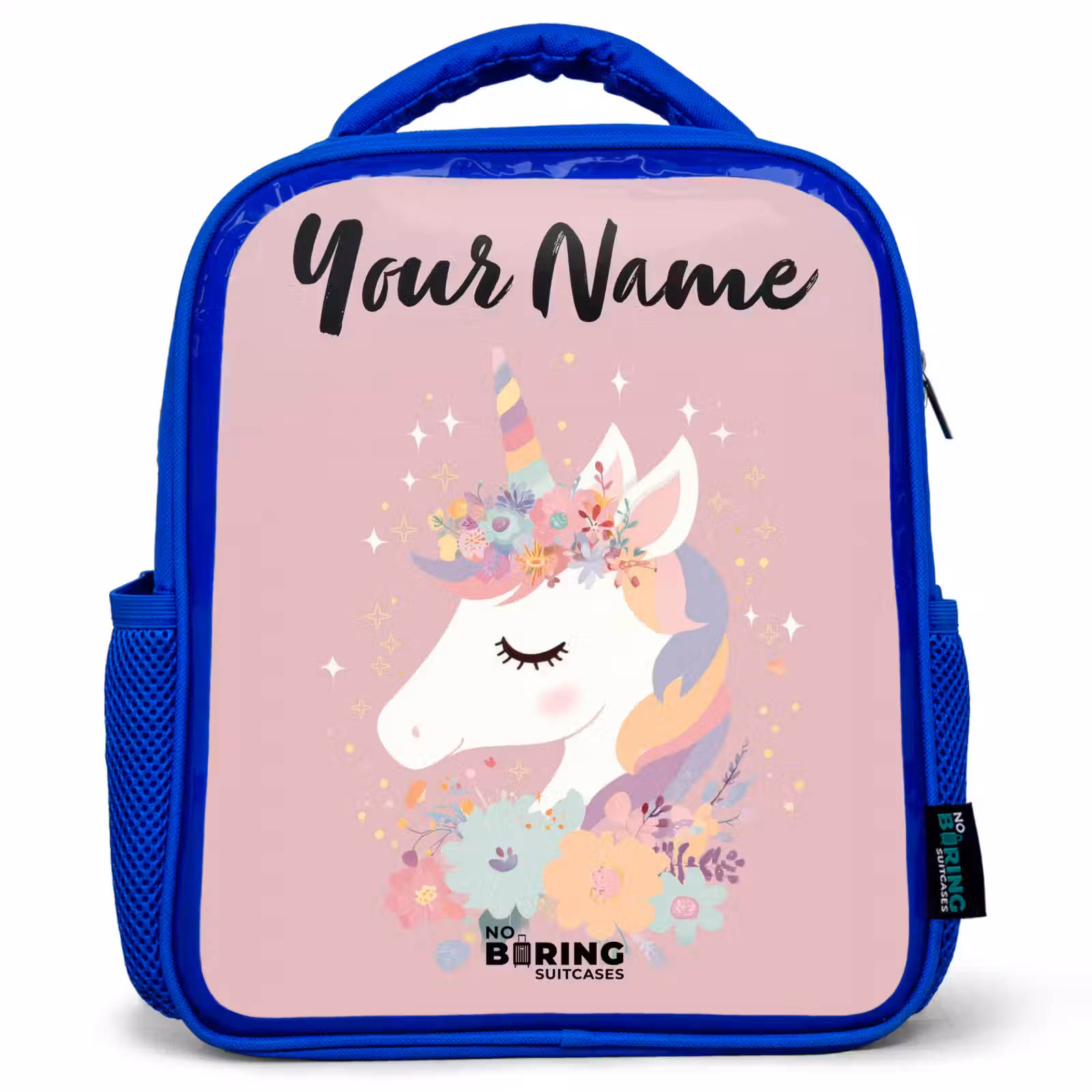 Kids backpack with name - Blue - Unicorn - Pink - Flowers — 1