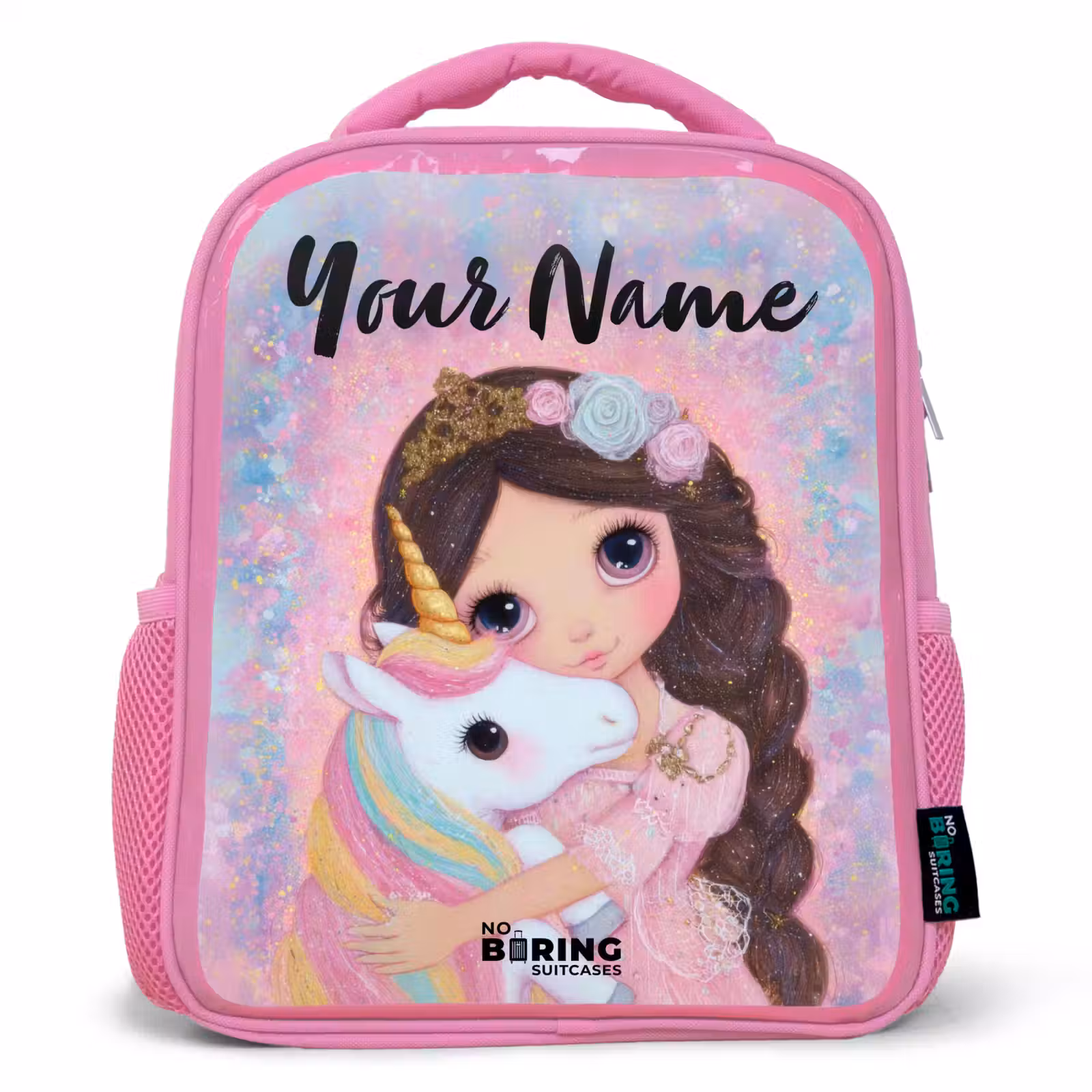 Kids backpack with name - Pink - Girl - Unicorn - Glitter — 1