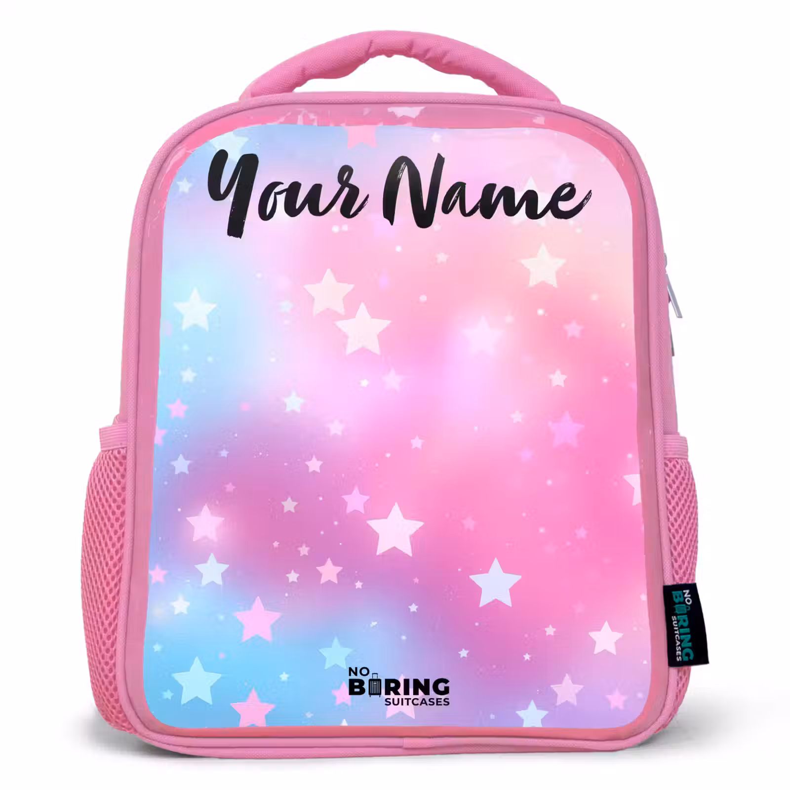 Kids backpack with name - Pink - Stars - Pink - Blue — 1