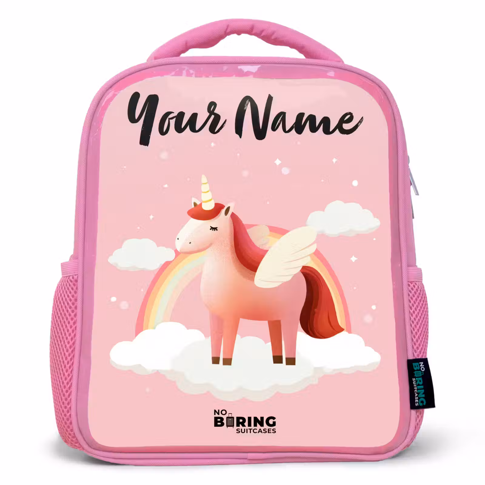 Kids backpack with name - Pink - Unicorn - Wings - Pink - Rainbow — 1