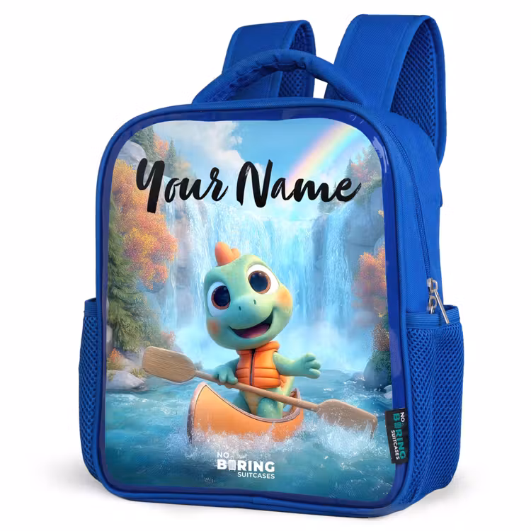 Kids backpack with name - Blue - Dino - Nature - Waterfall — 3