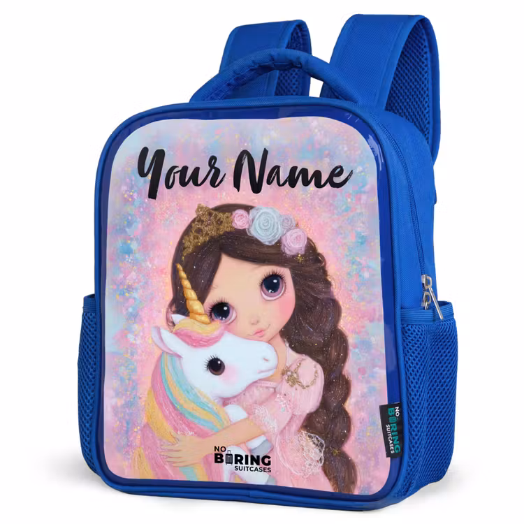 Kids backpack with name - Blue - Girl - Unicorn - Glitter — 3