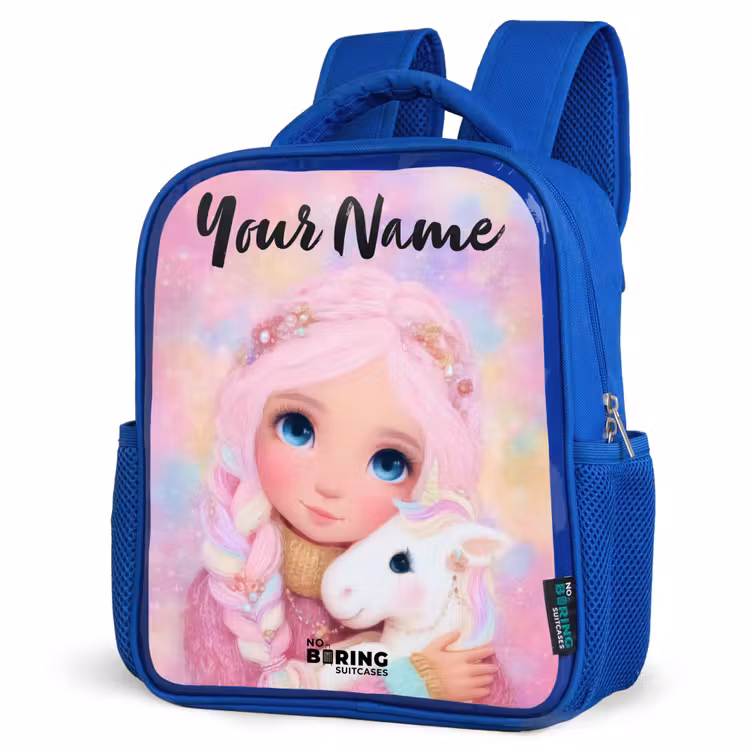 Kids backpack with name - Blue - Girl - Unicorn - Pink — 3