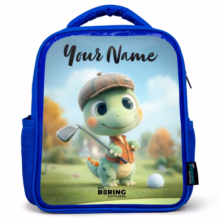 Kids backpack with name - Blue - Golf - Dino - Green — 1