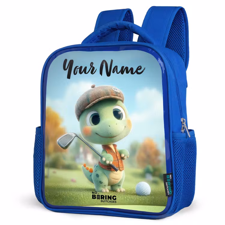Kids backpack with name - Blue - Golf - Dino - Green — 3