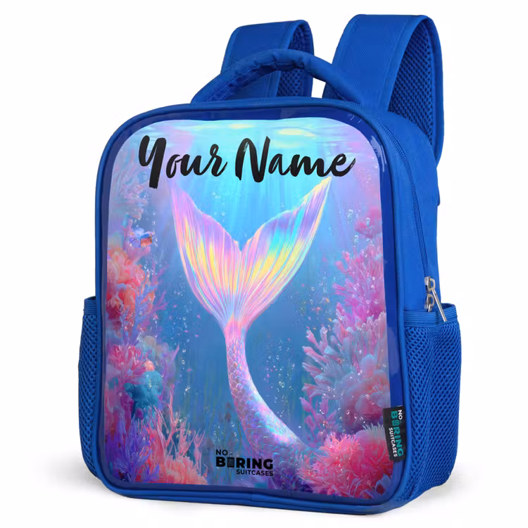 Kids backpack with name - Blue - Mermaid - Coral - Water — 3
