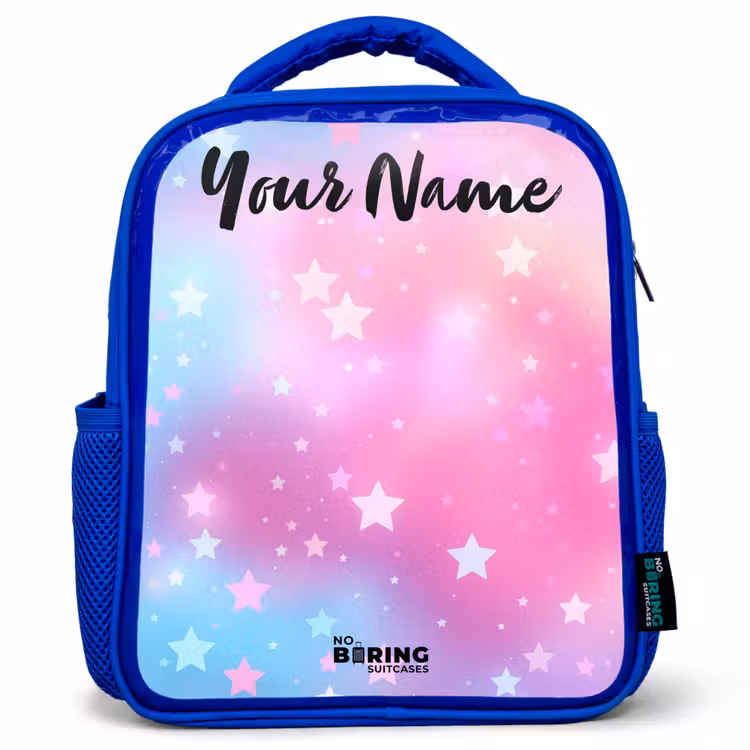 Kids backpack with name - Blue - Stars - Pink - Blue — 1
