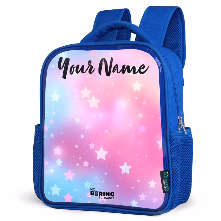 Kids backpack with name - Blue - Stars - Pink - Blue — 3