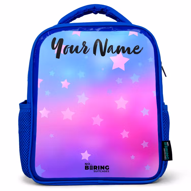 Kids backpack with name - Blue - Stars - Pink - Blue — 1