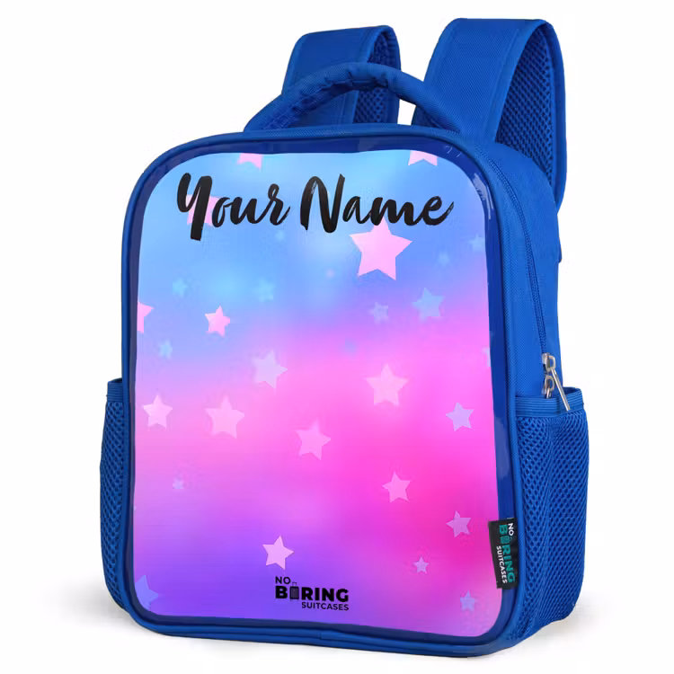 Kids backpack with name - Blue - Stars - Pink - Blue — 3