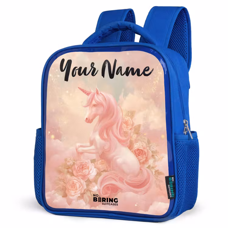 Kids backpack with name - Blue - Unicorn - Clouds - Pink — 3